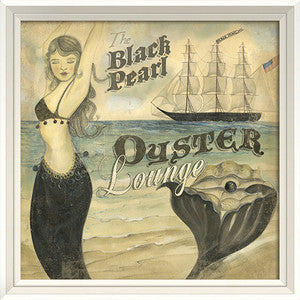 Beach Poster Black Pearl Oyster Lounge Framed Art - By the Sea Beach Decor