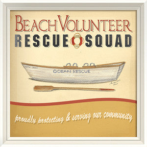 Beach Poster Rescue Squad Framed Art - By the Sea Beach Decor