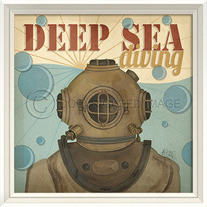 Beach Poster Deep Sea Diving Framed Art - By the Sea Beach Decor