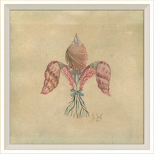 Seashell Fleur De Lis 2 Artwork Print - By the Sea Beach Decor
