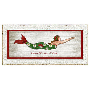 Holiday Mermaid Giclee Framed Art - By the Sea Beach Decor