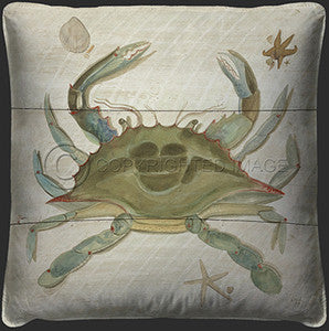 Neptune Crab Print Pillow - By the Sea Beach Decor