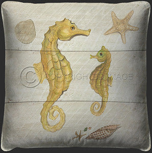 Neptune Seahorse Print Pillow - By the Sea Beach Decor