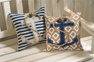 Rustic Beach Anchor & Rope Burlap Pillow Set - By the Sea Beach Decor