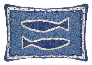 Two Blue Fish Hook Pillow - By the Sea Beach Decor