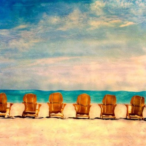 Golden Beach Chairs Wooden Artwork Print - By the Sea Beach Decor