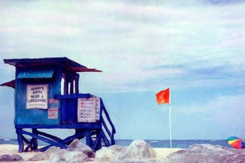 Lifeguard Stand Wooden Artwork Print - By the Sea Beach Decor