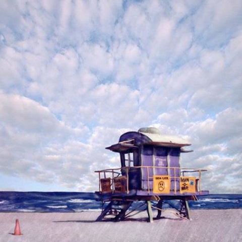 Purple Lifeguard Stand Wooden Artwork Print - By the Sea Beach Decor
