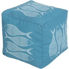 Long Bay Fish Sky Blue Pouf - By the Sea Beach Decor