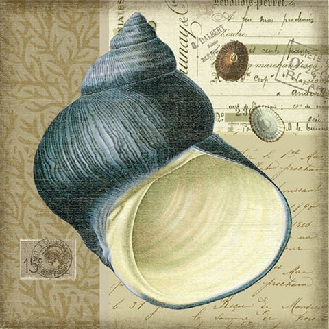 Indigo Shell 2 Wooden Artwork Print - By the Sea Beach Decor