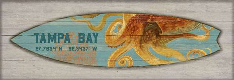 Surfboard Octopus Wood Print Artwork - By the Sea Beach Decor